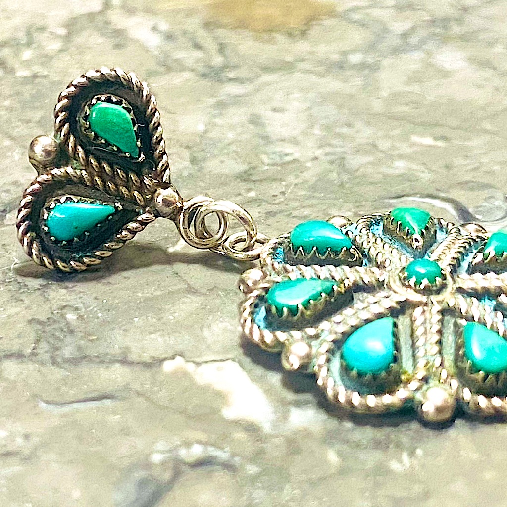 Handmade Sterling Silver And Genuine Turquoise Zuni Tribe Earrings 189$